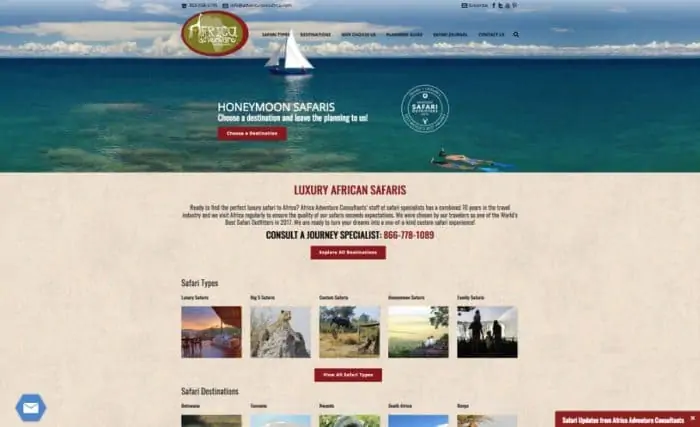 Africa Adventure Consultants website screenshot