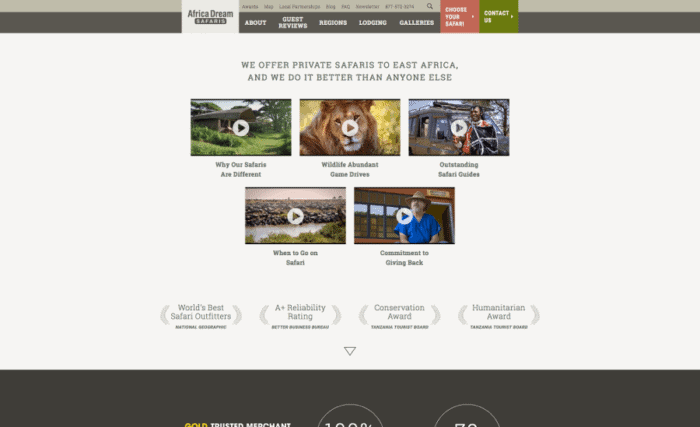 Africa Dream Safaris website screenshot