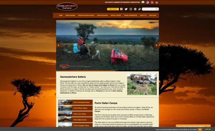 Gamewatchers Safaris website screenshot