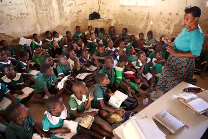 Children learning in a classroom, Malawi