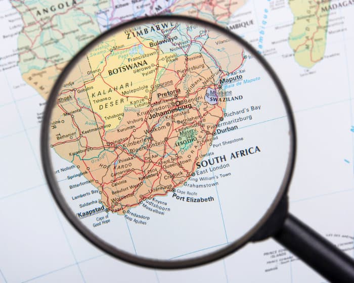 South Africa map under magnifier