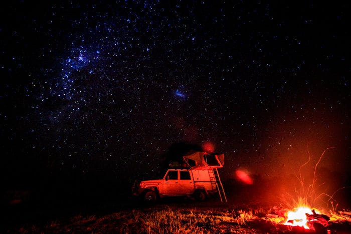 Camping under the starlit sky in Hwange, Zimbabwe