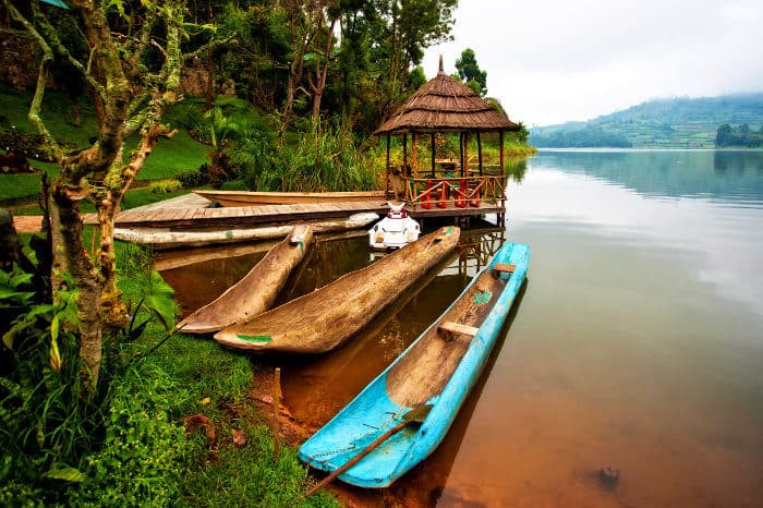 Typical local boats at Lake Bunyonyi