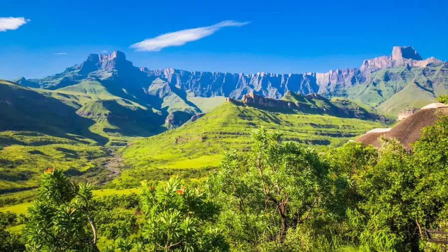 Incredible view of the Drakensberg mountains on a clear day