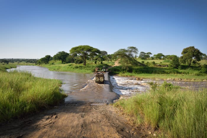 Crossing the river whilst on safari in Tanzania