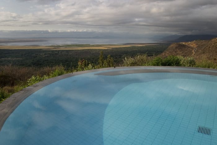 Spectacular views of Lake Manyara, from the edge of a swimming pool