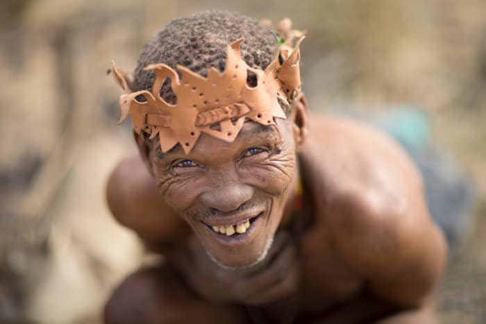 Ju|'hoansi bushman with a beautiful grin on his face