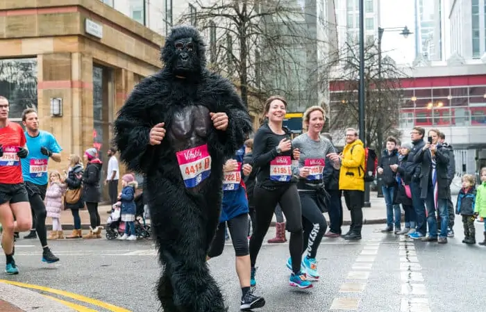 Runner dressed up as a gorilla at a local marathon in London