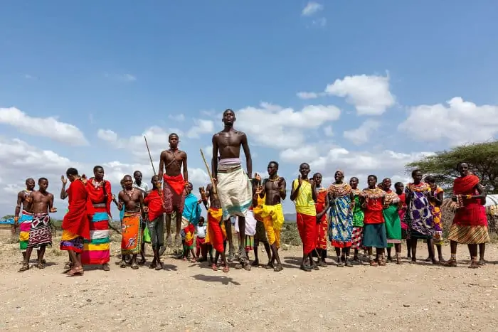 Samburu warriors performing a local dance ceremony