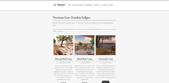 Norman Carr Safaris website screenshot