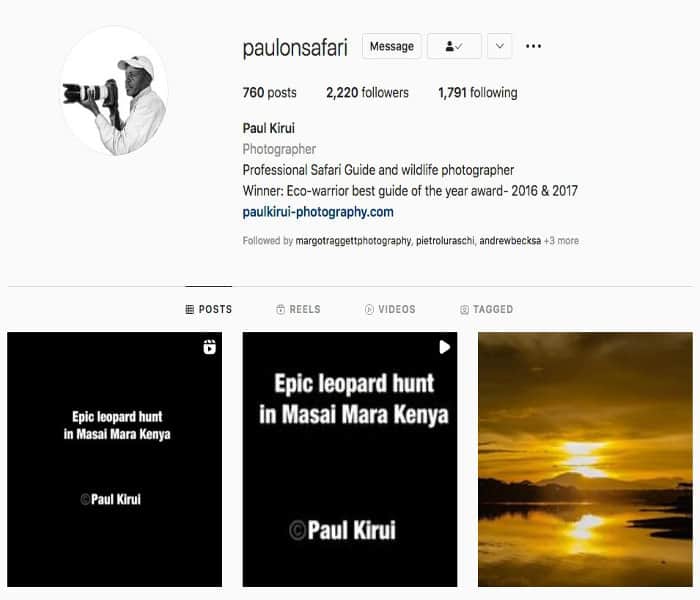 Paul Kirui's Instagram profile