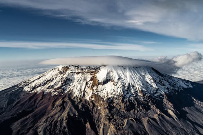 Aerial view of Mount Kilimanjaro on a scenic flight
