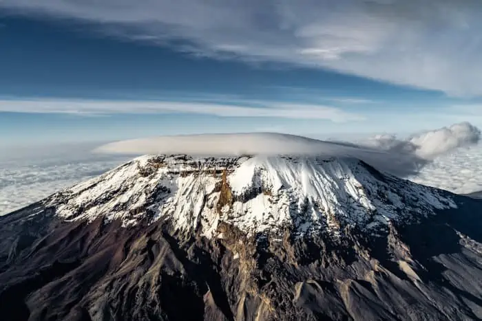 Aerial view of Mount Kilimanjaro on a scenic flight