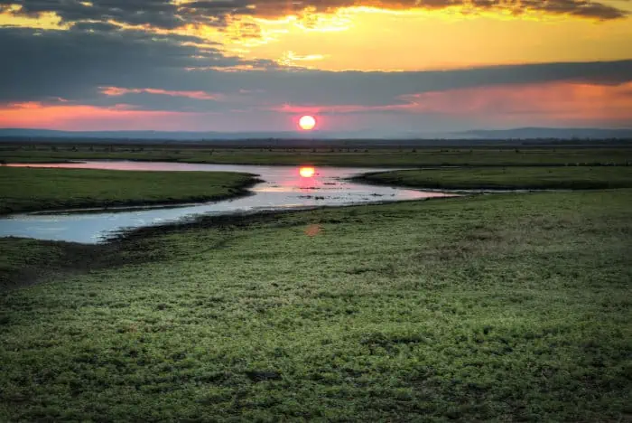 Spectacular sunset over Gorongosa National Park in central Mozambique