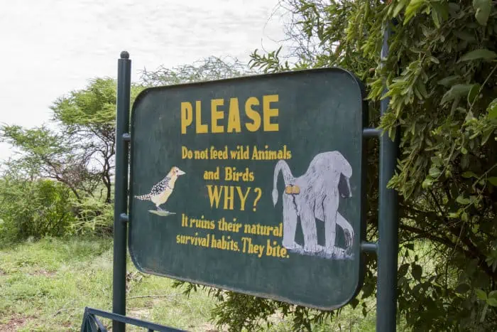 "Do not feed wild animals" sign in Lake Manyara National Park, Tanzania
