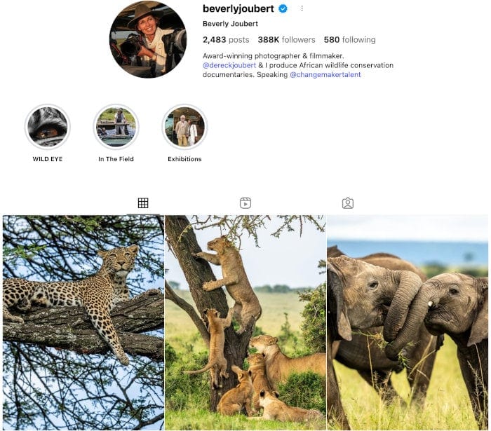 Beverly Joubert's Instagram profile
