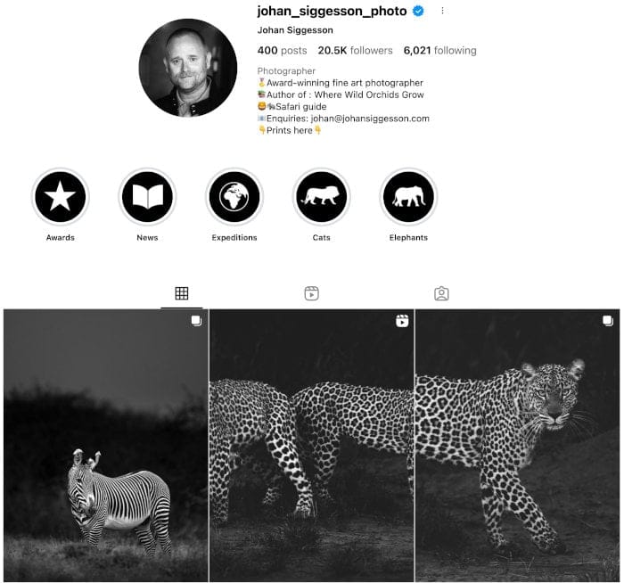 Johan Siggesson's Instagram profile