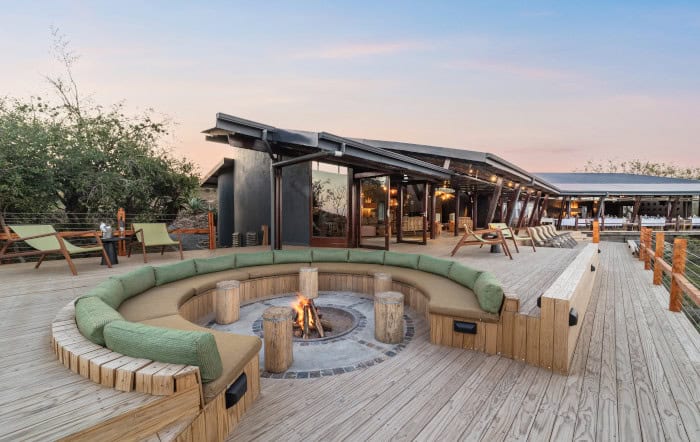 Deck and fire area at the Rhino Ridge Safari Lodge